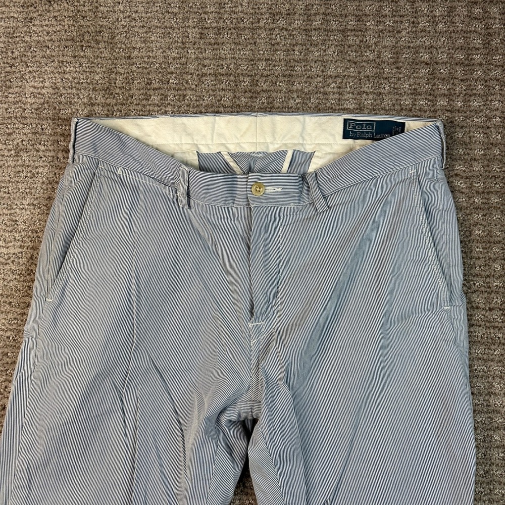 Polo Ralph Lauren Men Blue White Seersucker Striped Chino Pants 34x30 (Fits 28) - Picture 6 of 8